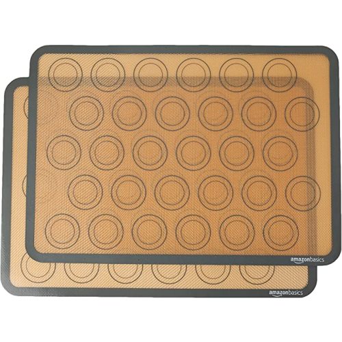 Amazon Basics Silicone Baking Mat for Macarons, Non-Stick, Food Safe, Reusable, Oven-Safe, 16.5" x 11.6", Beige/Gray, 2-Pack