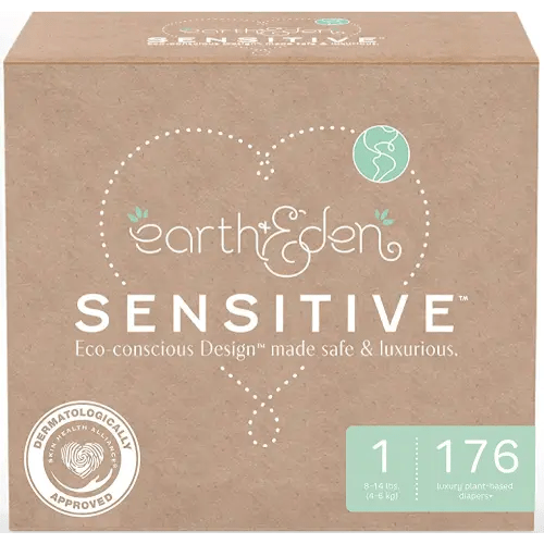 Earth & Eden Sensitive | Eco-Conscious & Hypoallergenic Diapers | Size 1 | 176 Count