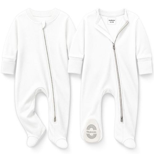 KeaBabies Soothe Sleep N' Play Footed Pajama, Cotton Baby Sleepers 0-3 Months, Soft Newborn Sleepers with Mitten Cuffs (Soft White, 0-3 Months)