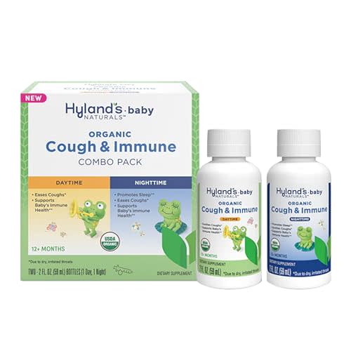 Hyland's Baby Organic Cough Syrup and Immune Support Day and Night Combo Pack, Eases Coughs, Supports Immunity, Promotes Sleep, Two 2 Fl Oz. Bottles (4 fl oz)