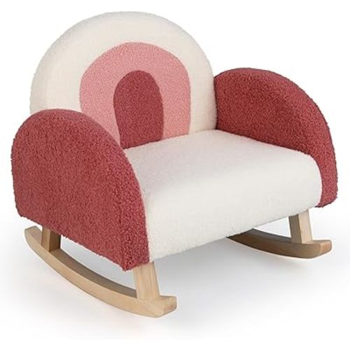 Honey Joy Toddler Rocking Chair, Kids Rocker with Solid Wood Frame & Plush Fabric, Anti-Tipping Design, Toddler Couch for Kids Room, Playroom, Nursery, Bedroom (Red)