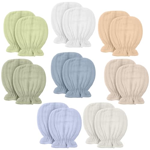 Jeere Newborn Baby Muslin Mittens 0-6 Months No Scratch Elastic Wrist Soft Breathable Gloves Bulk Cotton for Infant