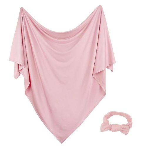 OWLOWLA Newborn Swaddle Set Stretch Wrap Swaddle Receiving Blanket for Baby Boy Girl(Blush-rm)