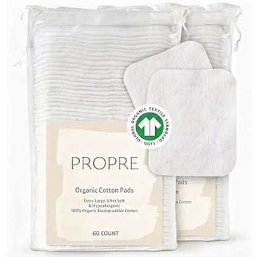 Baby XL Premium European Style 100% Organic Cotton Pads – GOTS Certified, Dry Wipes – Ultra-Thick & Lint-Free for Sensitive Skin, for Diaper Changes and Make up Removal (2 Pack, 120ct)