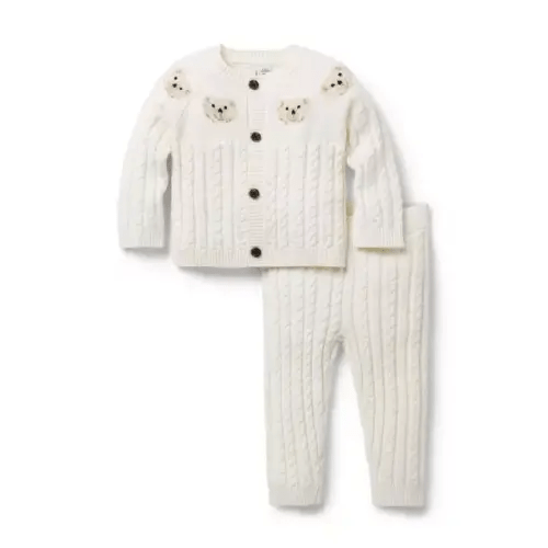 Baby Cream And Sugar Baby Bear Cable Knit Matching Set by Janie and Jack
