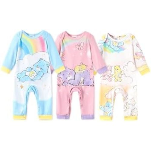 Care Bears Baby Girl Boy Clothes 3-pack Long Sleeve Bodysuit Cotton Unisex Baby Rompers Set
