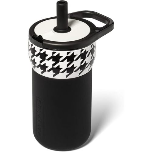 BrüMate Leap 12oz 100% Leakproof Kids Tumbler with Handle and Silicone Soft Straw | Durable Drop Resistant Silicone Sleeve | Made of Insulated Stainless Steel | Cup Holder Friendly | (Houndstooth)