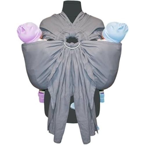 Grey Tandem Ring Sling for Twins – 100% Linen Cotton Blend Baby Carrier | Ergonomic Twin Baby Sling for Hip Carry | Soft, Adjustable & Breathable Ring Sling for Newborns to Toddlers up to 60 lbs