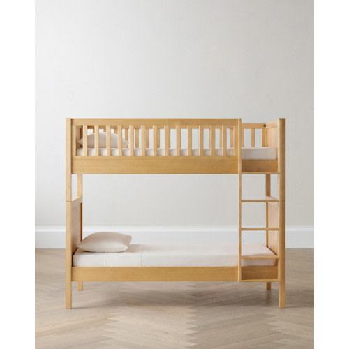 Natural Wood Twin over Twin Convertible Bunk Bed in Natural Wood