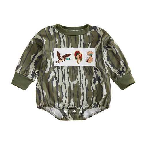 Baby Boy Hunting Clothes Duck Embroidery Camouflage Bubble Romper Sweatshirt Bodysuit Cute Infant One Piece Outfit