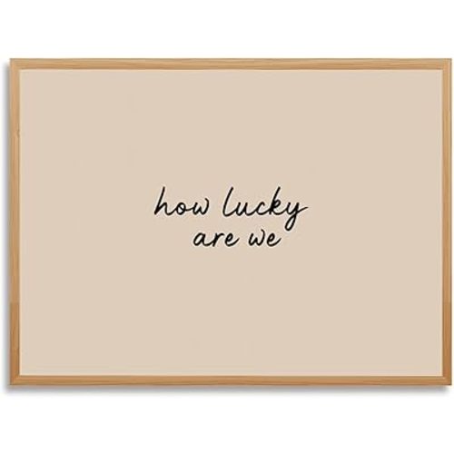 Wooden Frame How Lucky are We Canvas Wall Art Horizontal Minimalist Wall Decor Modern Neutral Typography Print Positive Inspirational Quote Poster Aesthetic for Office Living Room 12x16inch