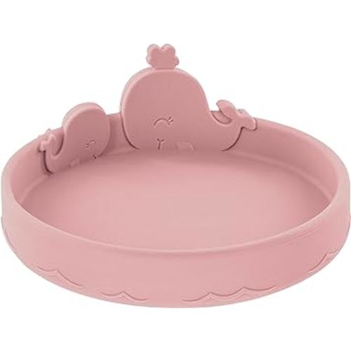 Nuby Animal Friend Silicone Round Plate - Toddler Plate - 6+ Months - Pink Whale Plate
