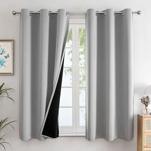ChrisDowa 100% Blackout Curtains for Bedroom 63 Inch Long with Black Liner