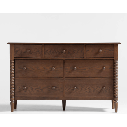 Jenny Lind 54" Deep Brown Wood Wide 7-Drawer Kids Dresser