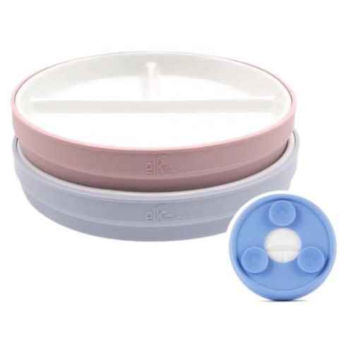6.7"/16cm Porcelain White Divided Plates with Silicone Suction Sleeves