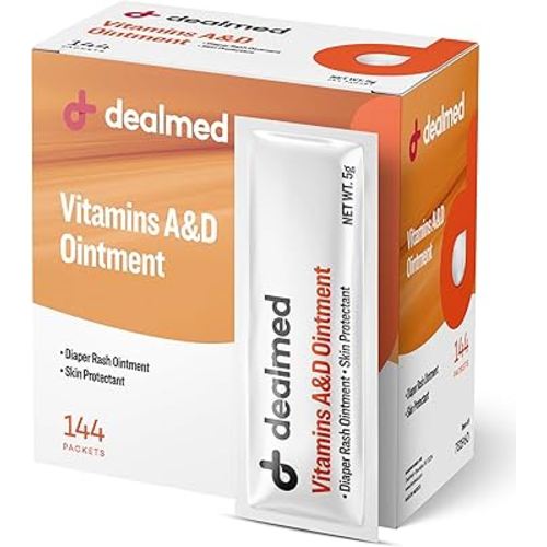 Dealmed A&D Ointment | Diaper Rash Cream for Baby with Vitamins A & D | Moisturizing Skin Protectant | Soothes and Nourishes | Healing Ointment for Dry and Cracked Skin (144 Packets/Box, Pack of 1)