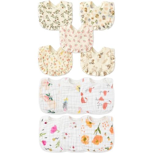 Zainpe 6Pcs Snap Muslin Cotton Bibs & 5Pcs Lace Back Snap Bibs for Baby Drooling Feeding and Teething Machine Washable Adjustable Burp Cloths