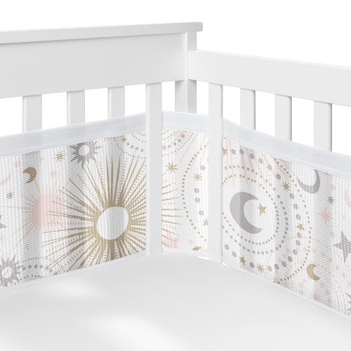 Star and Moon Girl Sweet Jojo Designs 6p Crib Bedding + BreathableBaby Breathable Mesh Liner Grey Celestial Star
