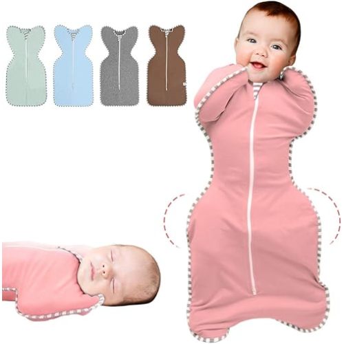 Baby Swaddle Sack, Multi-Color Newborn Boy or Girl Adjustable Sleep Sack Breathable Soft Premium Cotton Suit for Kids Aged 0-3 Months (Rose)