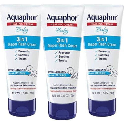Aquaphor Baby Diaper Rash Cream with Zinc Oxide, Multipack, 3 x 3.5 OZ