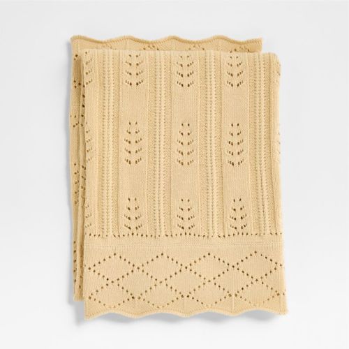 Ferne Pointelle Lambs Wood Yellow Organic Cotton Baby Stroller Blanket by Sharland England