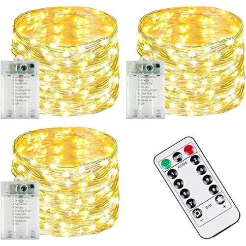 3-Pack 78FT 240 LED Fairy Lights Battery Operated with Timer & Remote, Waterproof Twinkle Lights Indoor Outdoor 8 Modes for Bedroom Centerpiece Wedding DIY Party Christmas Classroom Dorm Decoration