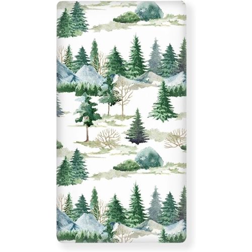 Watercolor Green Woodland Fitted Crib Sheet Mountain Landscape Standard Crib Mattress Fitted Sheet Pine Scene Toddler Bed Mattress Sheets Crib Mattress Sheet 28"x52"
