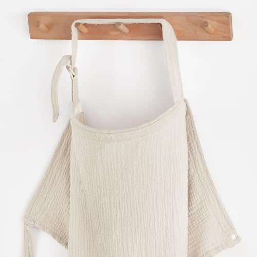 Blissful Diary Muslin Nursing Cover for Breastfeeding, Breathable Breastfeeding Cover up with Arch Neckline for Women, Nursing Apron (Dotted Cream)