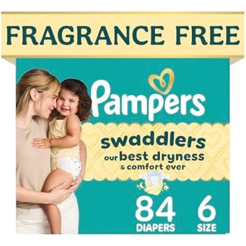 Swaddlers Diapers, Size 6 (23-44 lbs), 84 Count, Absorbent, Keeps Baby Dry and Comfortable, Pediatrician Recommended Skin Safe Disposable Baby Diaper