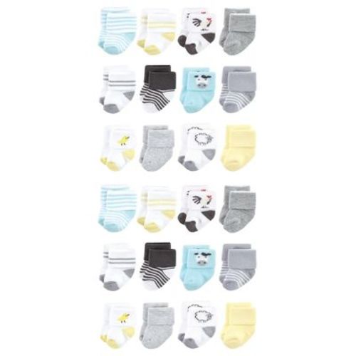 Hudson Baby Cotton Rich Baby Terry Socks 24-Pack, Farm, 6-12 Months