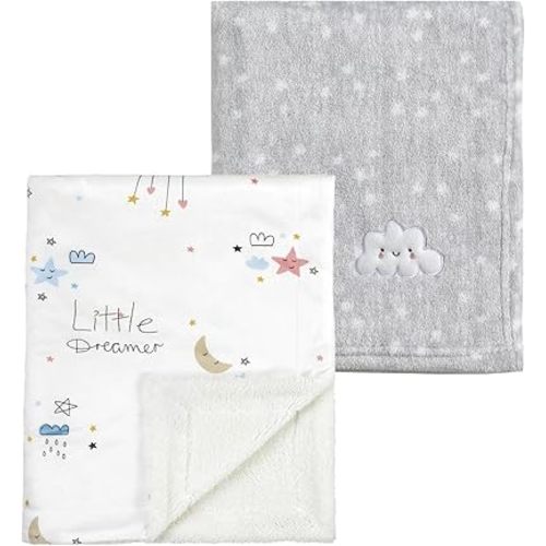 CREVENT 2Pcs 30''X40'' Cute Cozy Fluffy Warm Baby Blankets for Infants Toddlers' Bedding Crib Cot Stroller - Grey Cloud + Dream