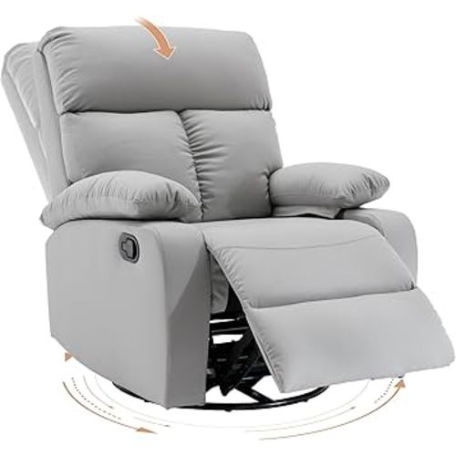 Rocking Recliner Chair, Swivel Rocker Recliner, Glider Small Rocker Recliners for Small Spaces, Living Room, Bedroom, Nursery, RV, Grey