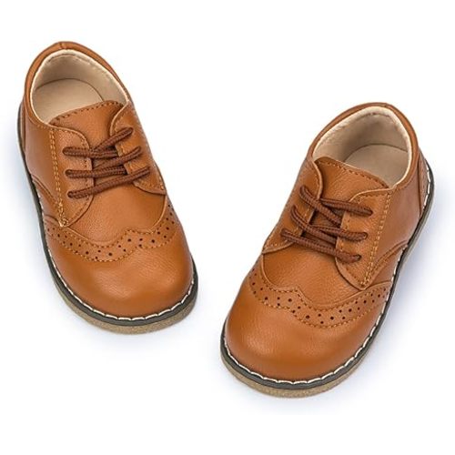 Meckior Toddler Boys Girls Black Dress Shoes Little Kid Oxford Shoes Wedding Church Dress Shoes PU Leather Lace Up School Uniform Loafer Flats