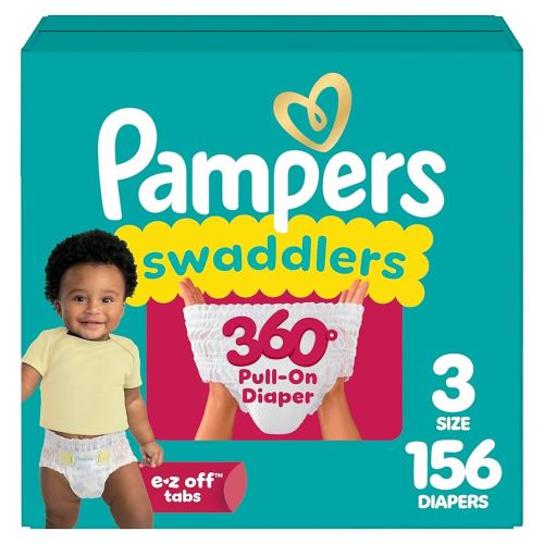 Pampers Diapers - Swaddlers 360 - Size 3, 156 Count, for up to 100% Leakproof Premium Skin Protection (Packaging May Vary)