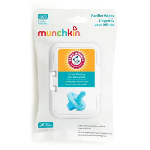 Munchkin Arm & Hammer Pacifier Wipes - Safely Cleans Breast Pump Parts and Feeding Essentials for Baby and Toddler, 1 Pack, 36 Wipes