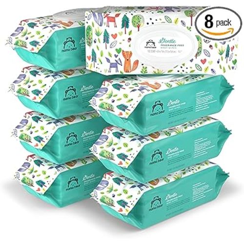 Amazon Brand - Mama Bear Gentle Formulated without Fragrance Baby Wipes, Hypoallergenic, Sensitive Skin, Unscented, 800 Count (8 Packs of 100)