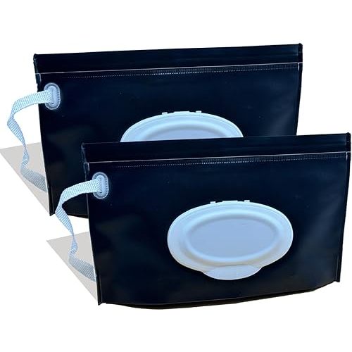 Baby Wipe Holder, 2 Pack Reusable Travel Wipes Pouch Dispenser, Portable Refillable Wipe Container for Travel & Home Use