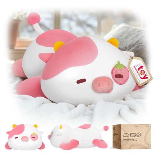 Mewaii Cute Strawberry Cow Plush Pillow, Kawaii Plushies Strawberry Cow Stuffed Animals, Squishy Plushies, Cuddle Plush Pillow for Kids & Girls (13 Inch)