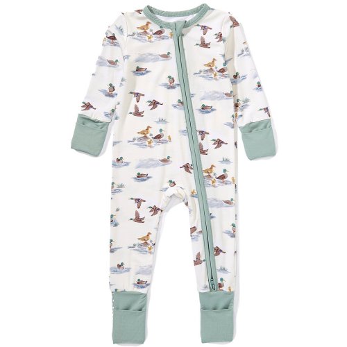 Angel Dear Baby Boys Bamboo Long Sleeve Migrating Mallards 2-Way Zipper Convertible Coverall