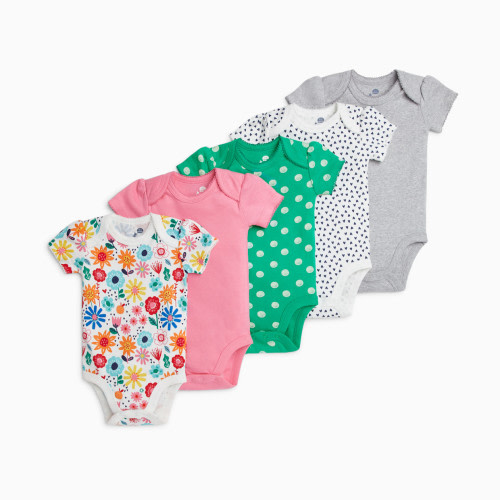 Small Story Organic Cotton Short Sleeve Print Mix Bodysuit (5 Pack) - All Over Hearts, 0-3 M