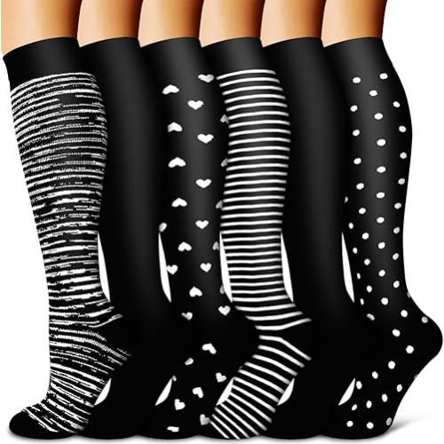 BLUEENJOY Copper Compression Socks for Women & Men (6 pairs) - Best Support for Nurses, Running, Hiking, Recovery