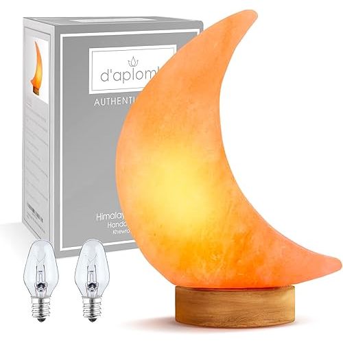 d'aplomb 100% Authentic Natural Himalayan Salt Lamp;Hand Carved Moon Pink Crystal Rock Salt from Himalayan Mountains; Dimmer Cord; 5 lbs