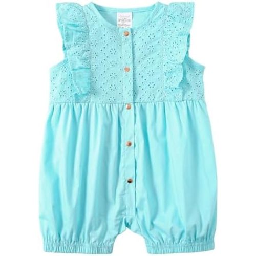 Jimonda Baby Girl Romper - Ruffled Sleeveless Jumpsuit with Button Front, Floral Openwork Design for Photoshoots(0-24M)
