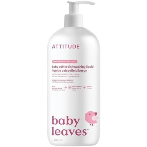 ATTITUDE Baby Bottle & Dish Soap, EWG Verified, Unscented, 33.8 fl oz
