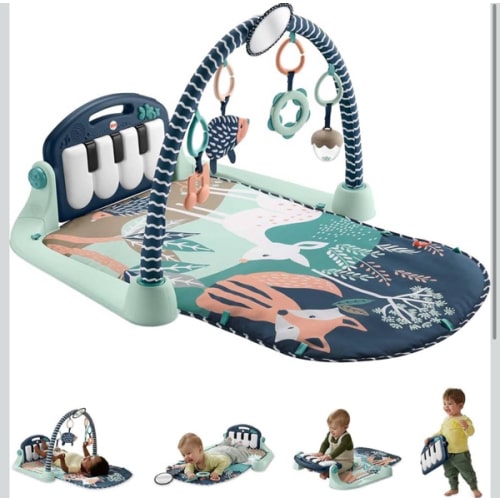 Fisher-Price Baby Playmat Kick & Play Piano Gym with Musical and Sensory Toys for Newborn to Toddler, Navy Fawn