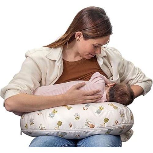 Boppy Nursing Pillow - Ergonomic Bottle & Breastfeeding Pillow with High, Firm, Large Area, Water-Repellent Cushion with Washable Cover; Baby Safety Alliance Verified - Tan Happy Houseplants