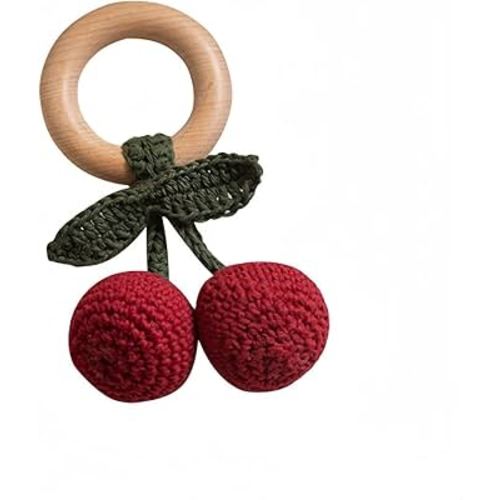 Wooden Baby Rattle Toys Stuffed Crochet Rattle with Teether Ring for Newborn Babies Fruit Wooden Teether Toy Infant Toddler Handcrafted Crochet Rattles Cute Shower Gifts for Boy and Girls