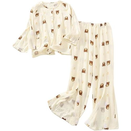 Women's Post Surgery Recovery Pajamas - Open Side Nightgown & Bedridden Patient Clothing for Elderly Care, Dignity Nursing Sleepwear with Velcro Access(Bear Pattern,XL)