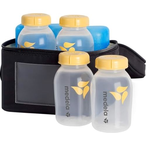 Medela Breast Milk Cooler Set with Ice Pack & 4X 5oz Storage Bottles