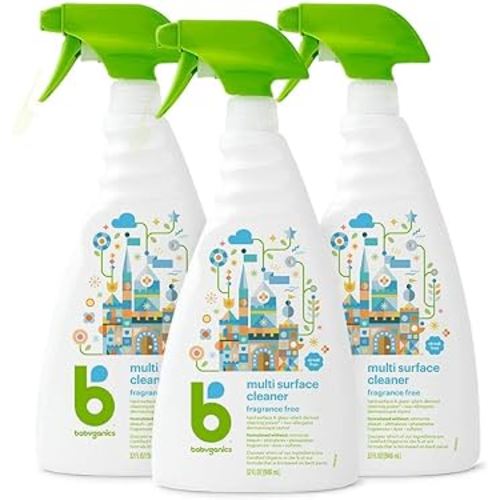 Babyganics Multi Surface Cleaner, Fragrance Free, For Hard Surfaces, Glass, Stainless Steel, Tiles, and Walls, 32 Fl Oz Spray Bottle (Pack of 3)